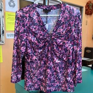 BOLD elements Purple Pink Ruched 3/4 Sleeve Blouse